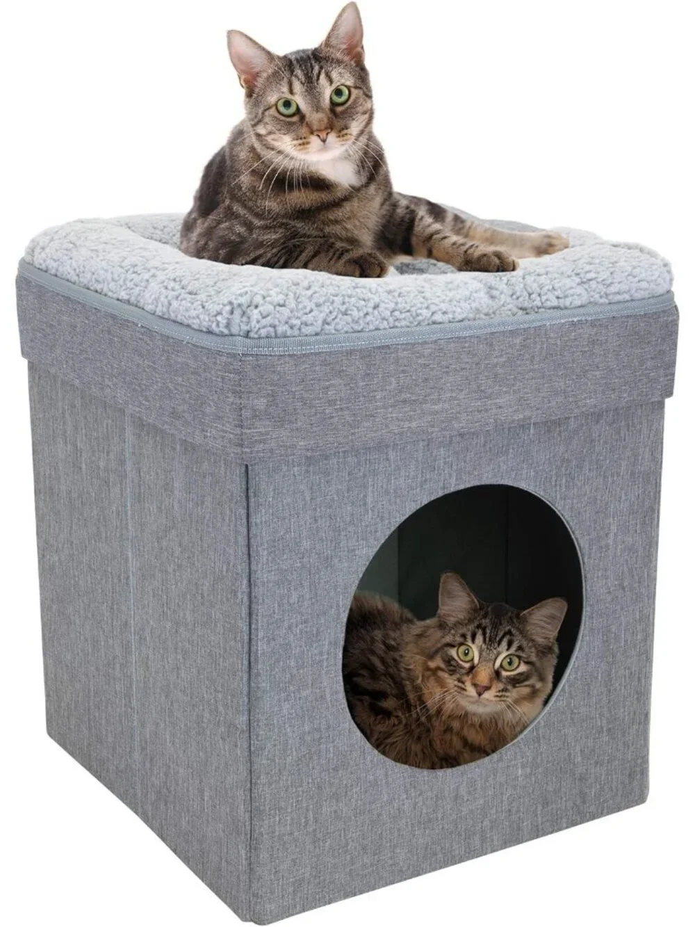 New Large Cat Bed Stackable Cat Cube, Indoor House & Condo with Scratcher - Grey